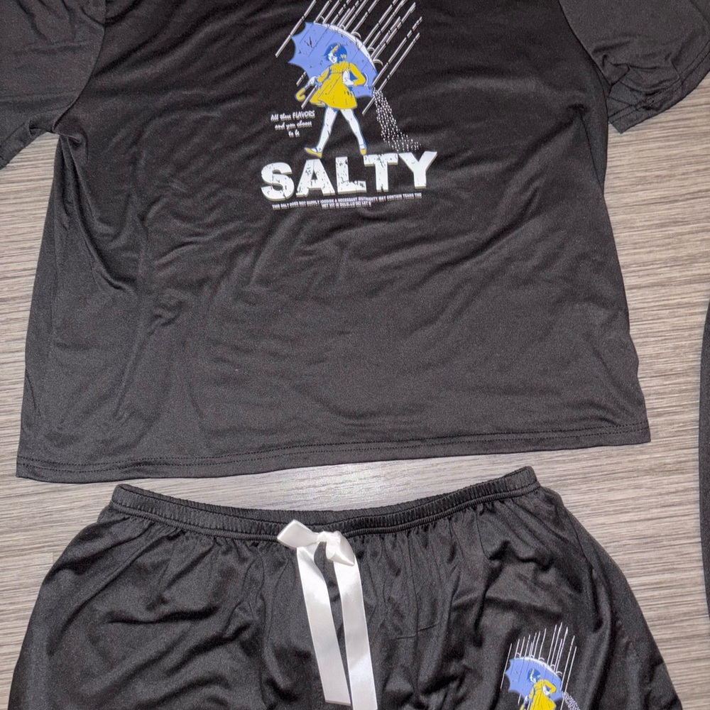 Women’s “Salty” 🧂 Black Graphic Pajama 3 Piece Set Size XL ~ NEW - Picture 9 of 13